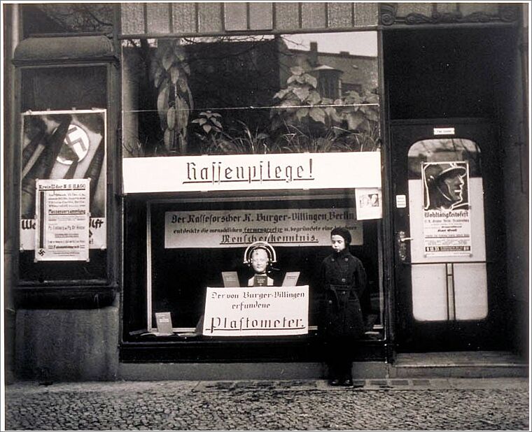 Nazi propaganda in Berlin - Aryan and non Aryan skulls